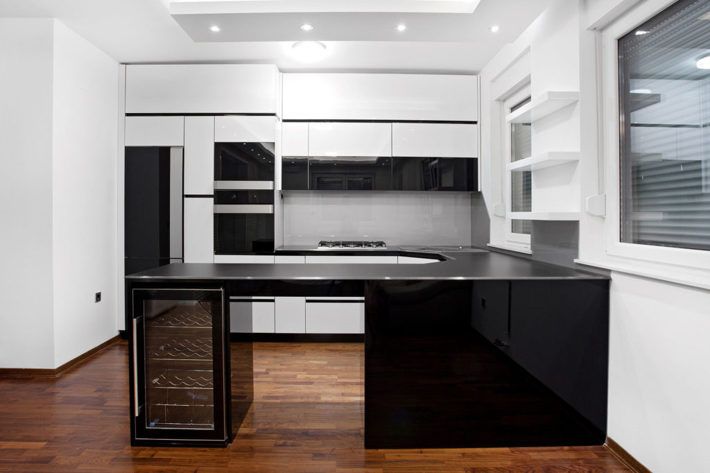 New modern kitchen in black and white colour | Designer Kitchens