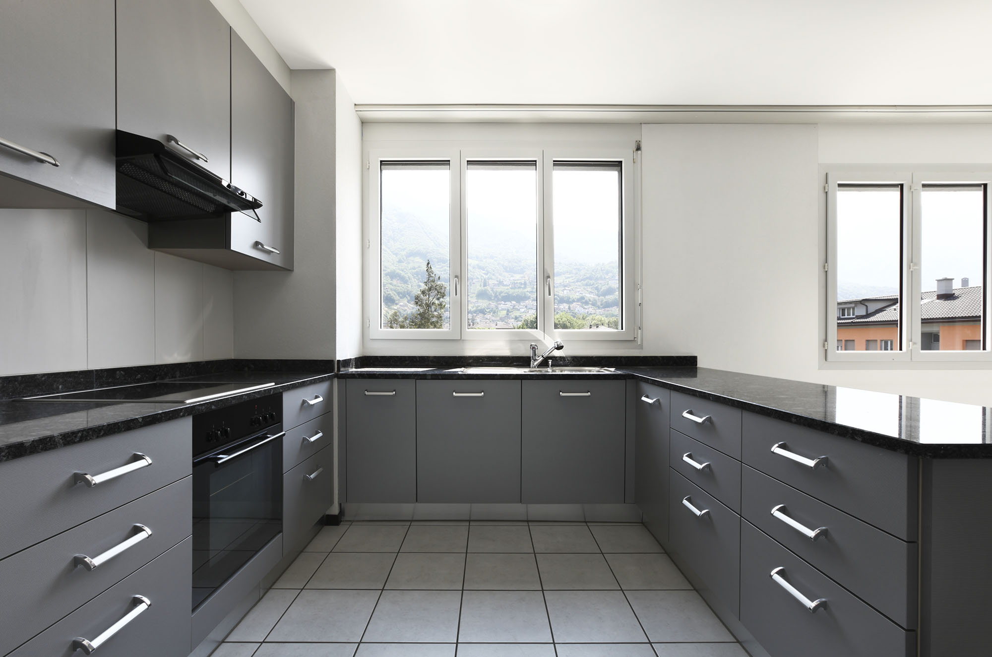 black and grey interior design kitchen
